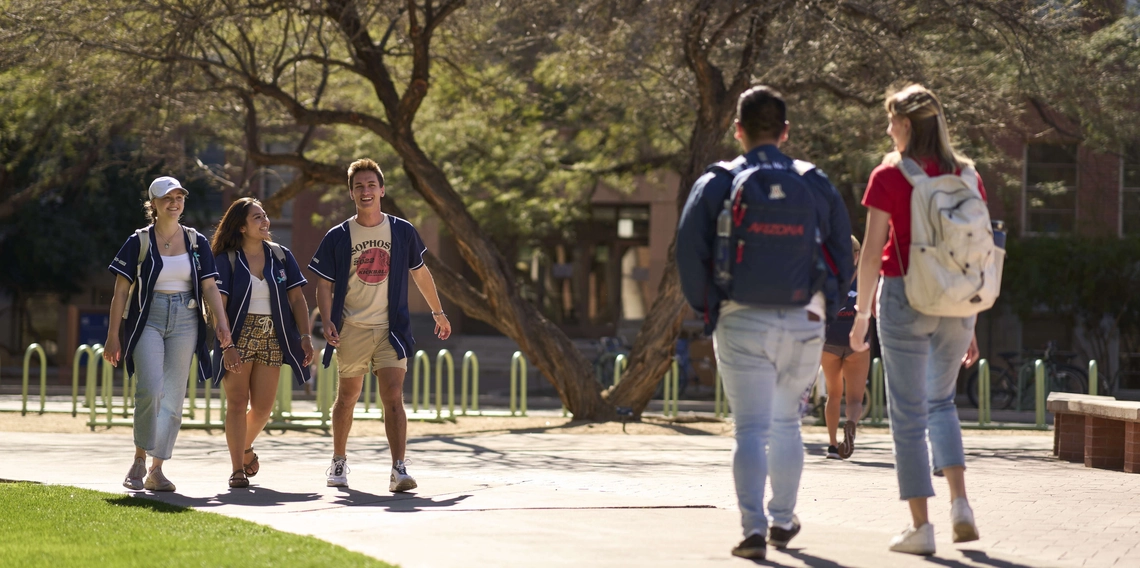 students walking around campus
