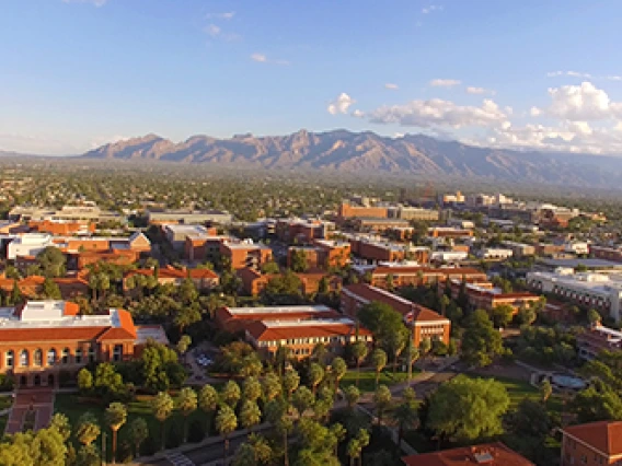 Aerial view of the University of Arizona campus on a sunny day