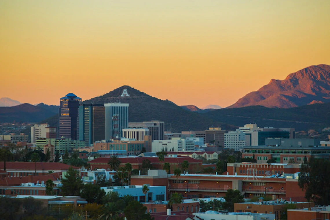 Sun setting over "A" Mountain.