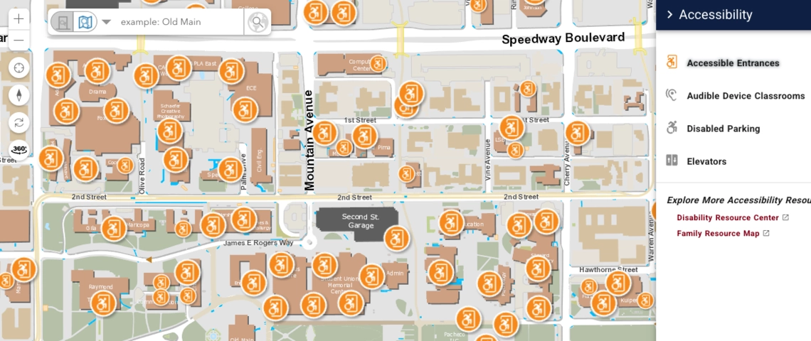 accessible map of the University of Arizona