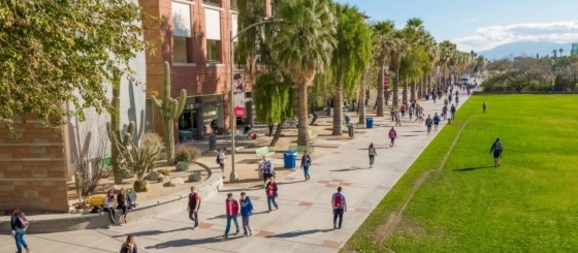 students walking around the university of arizona campus