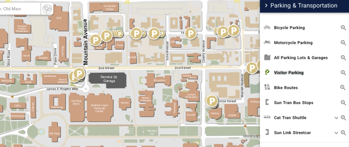 screenshot of the University of Arizona campus map