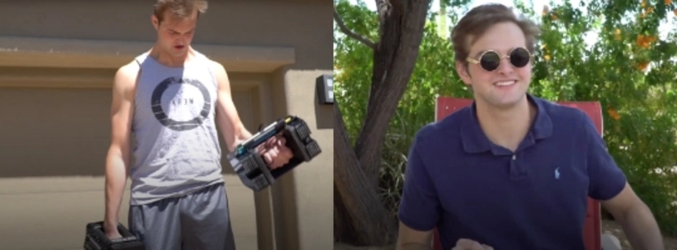 Left: Student working out, Right: Student sitting and smiling